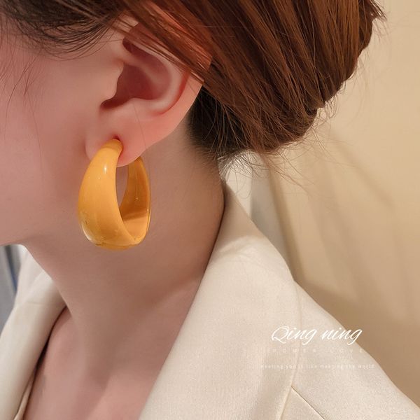 

925 silver needle korean stylish and simple personality trendy earrings c- shaped ear ring cyber celebrity style fresh dignified sense of de, Golden