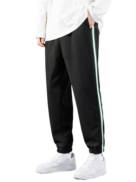 

men contrast striped tape side tapered pants 7770#, Black