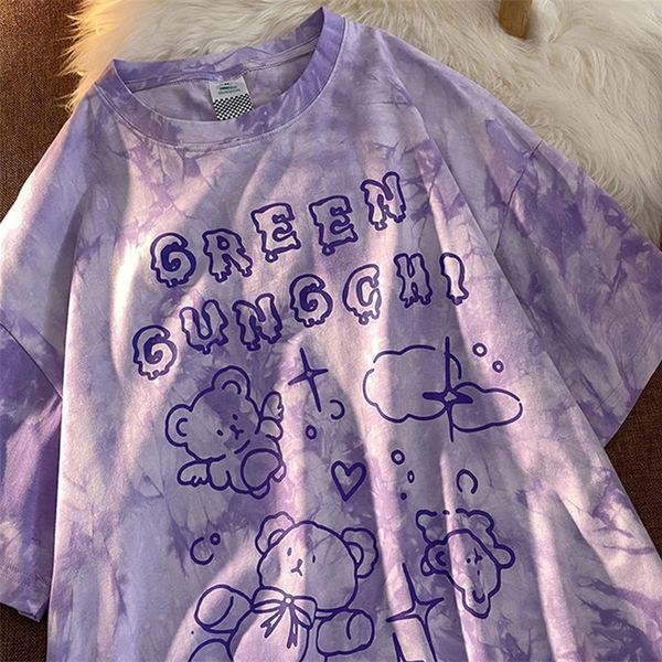 

cute cotton bear t streetwear summer oversized t women harajuku short sleeve tee shirt hip hop tie dyed funny ts 220608, White