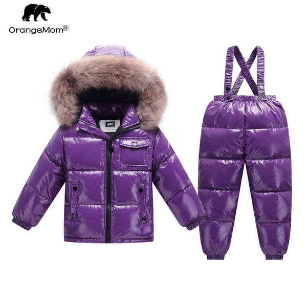

orangemom brand 2022 fashion kids set metal colour winter jacket kids clothing suit for boys girls jacket down kids snowsuit j220718, Blue;gray