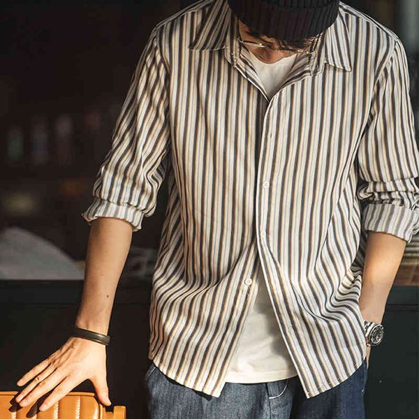 

men's tracksuits madden work clothes american tr fabric stripe long sleeved shirt business no iron antique ruffian handsome inch men&#0, Gray