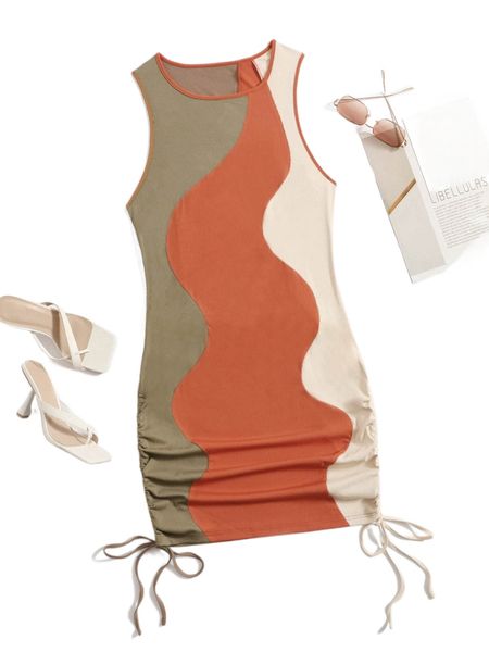 

plus colorblock knot hem ruched dress u0yk#, Black