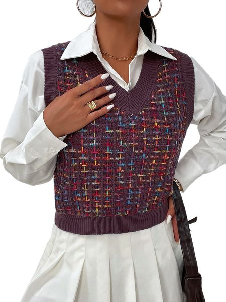 

plaid pattern sweater vest without blouse j1fz#, White;black