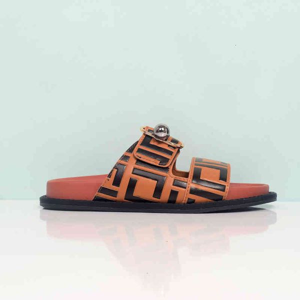 

brown ff pool slide sandals for women slippers flat slip on buckle man shoes flats sandal luxury designers slides high band 28dd, Black