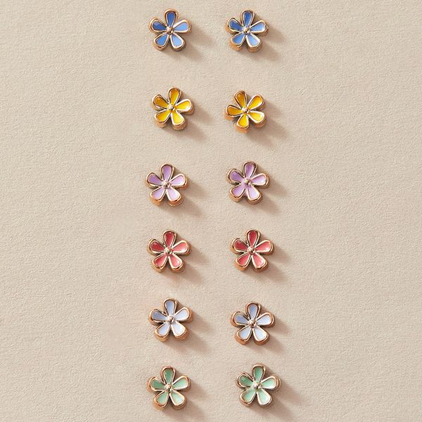 

s2931 fashion jewelry cute flower stud earrings set women candy color flowers earrings 6pairs/set, Golden;silver