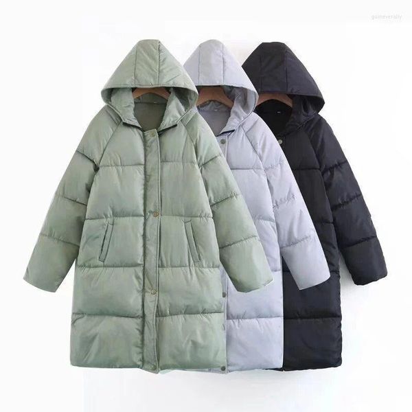 Damen-Daunenparkas, dicker Parka, Damen-Kapuzenmantel, Winterjacken, einfarbig, große Größe, locker, lässig, warm, Schwarz, Grau, Damen, lang, Guin22