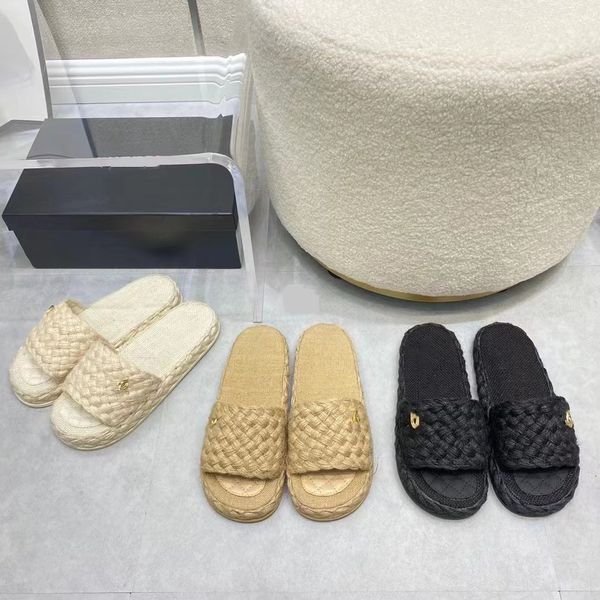 

2022 new color womens platform sandals mid heel slippers fashion 55mm canvas slides with box and dust bags, Black
