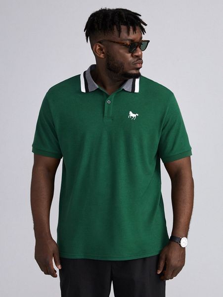 

extended sizes men horse embroidery polo shirt h2av#, White;black