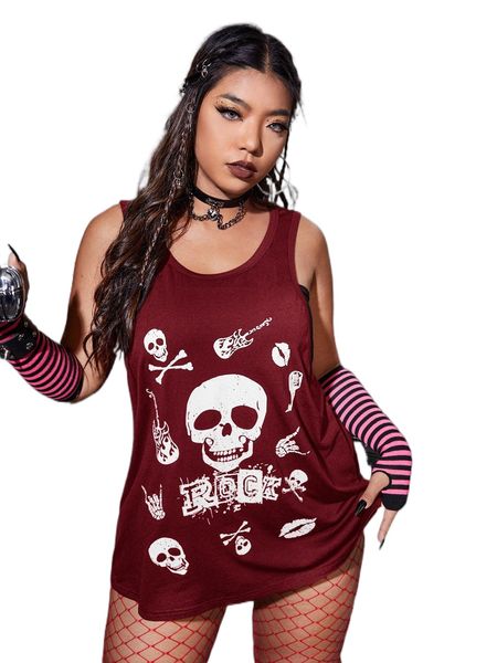 

plus skeleton print tank d6hd#, Black