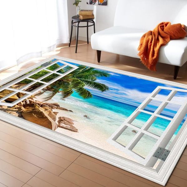 Ковры окна Window Sea View Coconut Tree Beach Carpet для гостиной коврик Дети спальня спальня коврики дома диван на столовый декор matcarpetscarpets