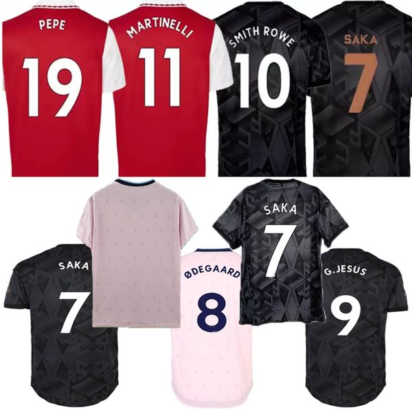 

22 23 smith rowe soccer jerseys fans player version thomas martinelli tierney saka 2022 2023 football shirt men kids kit full sets odegaard, Black;blue
