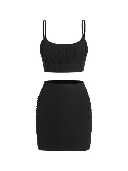 

mod ruched crop cami & skirt set d1pe#, White
