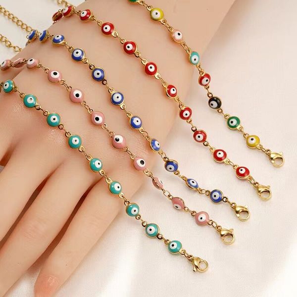 

turkish eye bracelet red blue evil eyes lucky bracelets for women stainless steel link chain bracelet jewelry, Black