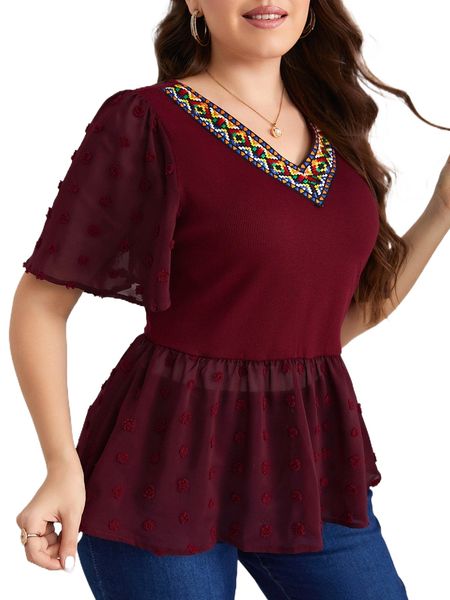 

plus geo taped swiss dot butterfly sleeve peplum d6jl#, Black