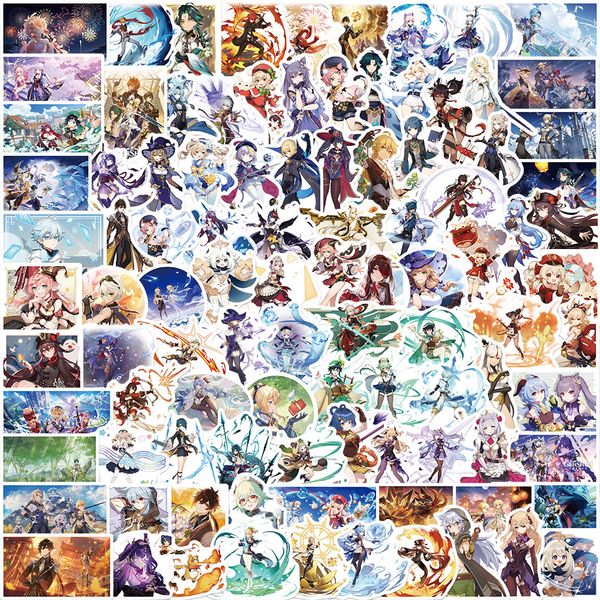 

new waterproof 10/30/50/100pcs anime game genshin impact graffiti stickers decals skateboard guitar lapphone car sticker kid toy sticker