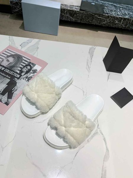

designer womens slippers ladies wool slides winter fur fluffy furry warm letters sandals comfortable fuzzy girl flip flop slipper, Black