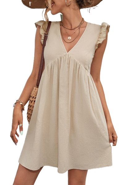 

solid tie back smock dress h5jx#, Black;gray
