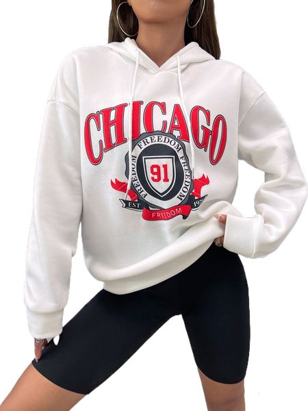 

letter graphic drop shoulder drawstring hoodie w0tb#, Black