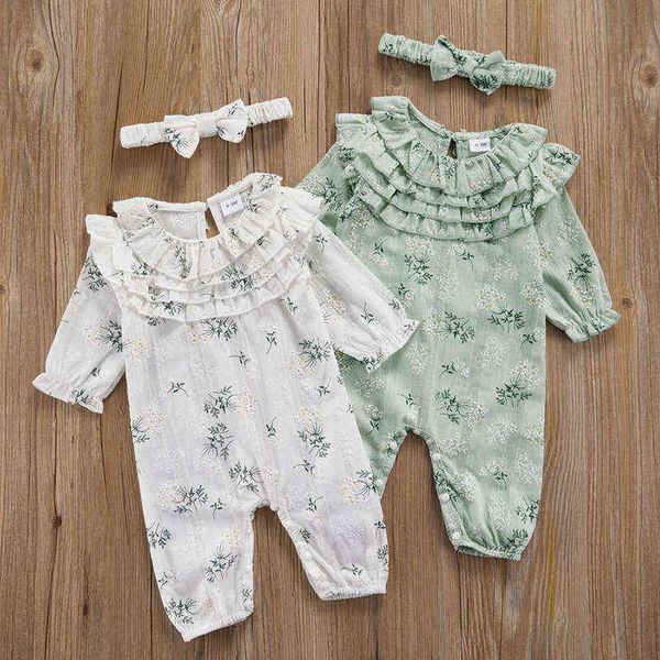 PUDCOCO 0-18M 2pcs Autunno Spring Baby Cash Girl Infant Long Maniche Rompers ricamati Outfit della tuta per la panna G220510