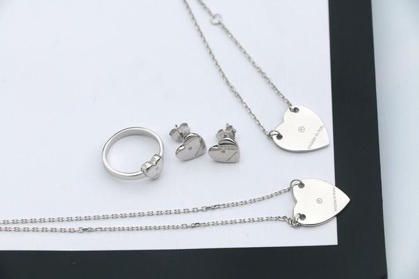 

europe america fashion earrings jewelry sets men lady womens 925 sterling silver engraved initials heart charm necklace bracelet earrings ri, Black