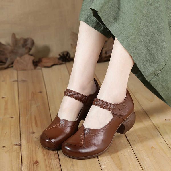 

paris classic luxury spring vintage women pumps comfortable genuine leather high heel shoes round toe casual mid heels mother designer ellin, Black