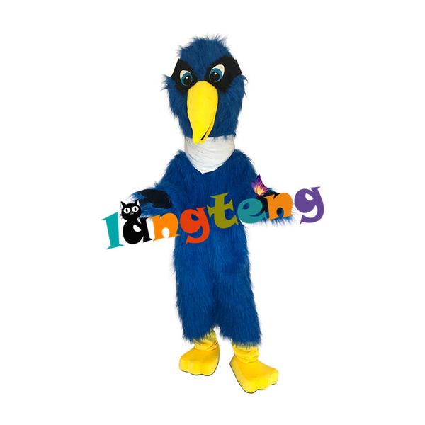 Кукольный костюм талисмана 1015 длинный меховой синий кран орел птица Fursuit пушистый талисман костюм для отдыха