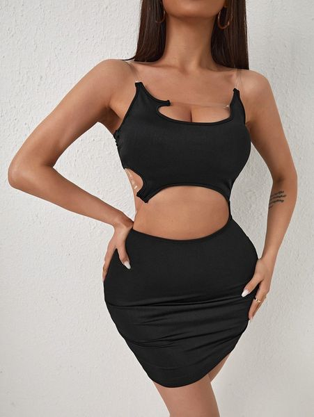 

sxy transparent strap cut out cami dress n148#, Black;gray