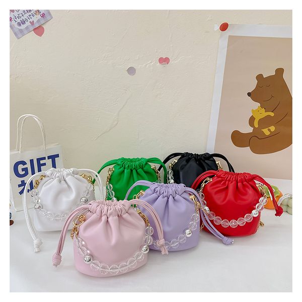 

children's princess handbags 2022 baby girls acrylic chain one shoulder bags sweet kids drawstring cross-body bag zero wallet f1409, Black
