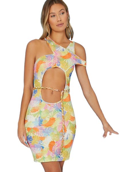 

x ji yeon lee belted tropical leaf cutout bodycon mini dress y8be#, Black;gray