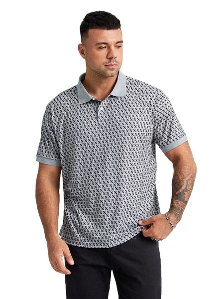 

extended sizes men allover print polo shirt 88xe#, White;black