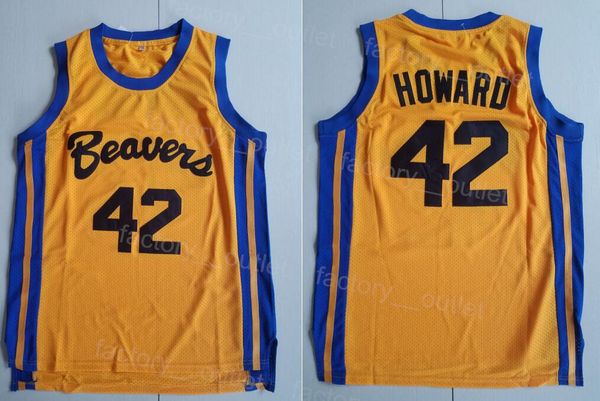 Beda de basquete de filmes Beavers 42 Scott Howard Jersey Men American Film Version Team estadual cor amarelo bordado e costura para fãs esportivos respiráveis ​​altos/top