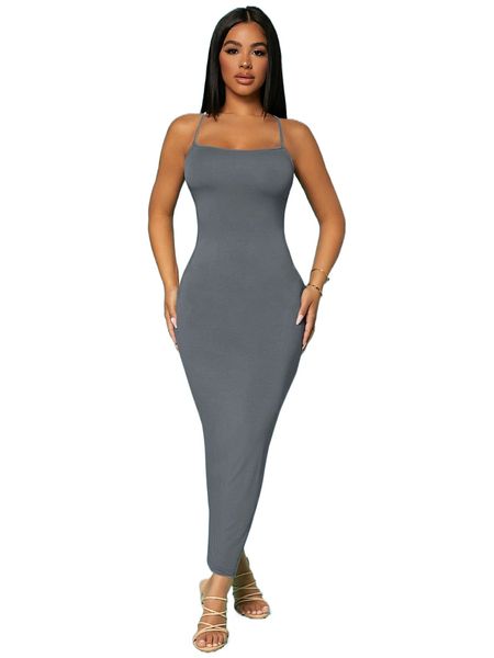 

sxy solid criss-cross backless bodycon dress u1wo#, Black;gray