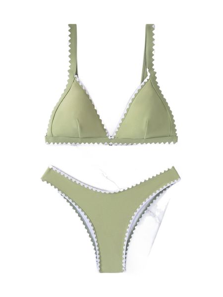 

stitch detail triangle bikini swimsuit 71dk#, White;black