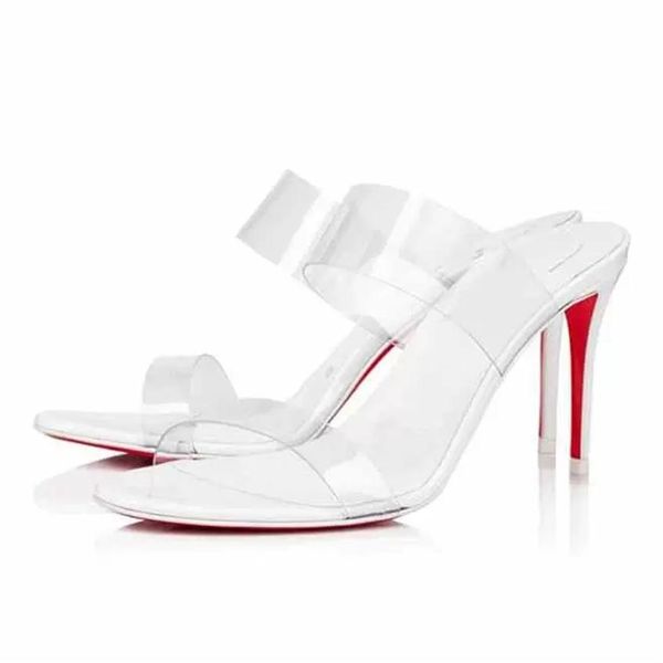 

summer fashion sandals women shoes rubber soles red bottoms high heels "just nothing" magnifique clear pvc slide mule sa254r, Black