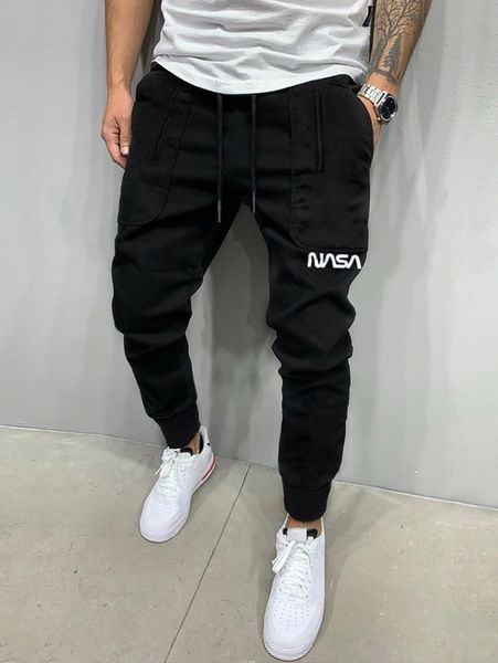 

men letter graphic drawstring waist tapered pants i4cr#, Black