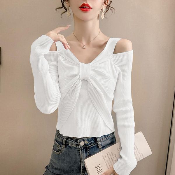 

women's sweaters women bow sim for ladies elegant prevalent ulzzang retro chic trendy casual aesthetic cropped knitted sweate, White;black