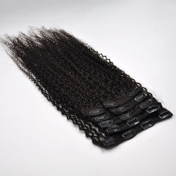 9A AFRO Kinky Curly Clip в наращиваниях человеческих волос бразильские 100% REMY волос 120г / набор 1 # 1B # без пучков