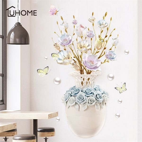 3D DIY Vase Blume Wandaufkleber Kreative Aufkleber Wohnkultur Selbstklebende Tapete Wohnzimmer Schlafzimmer Küche Aufkleber T200601