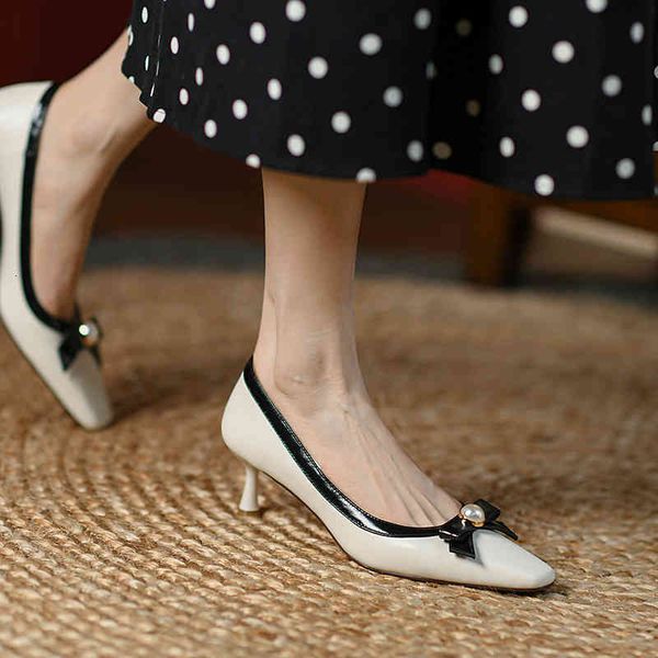 

boots korean version of versatile square head thin heel shoes women's spring shallow mouth pearl bow high heels bqcg, Black