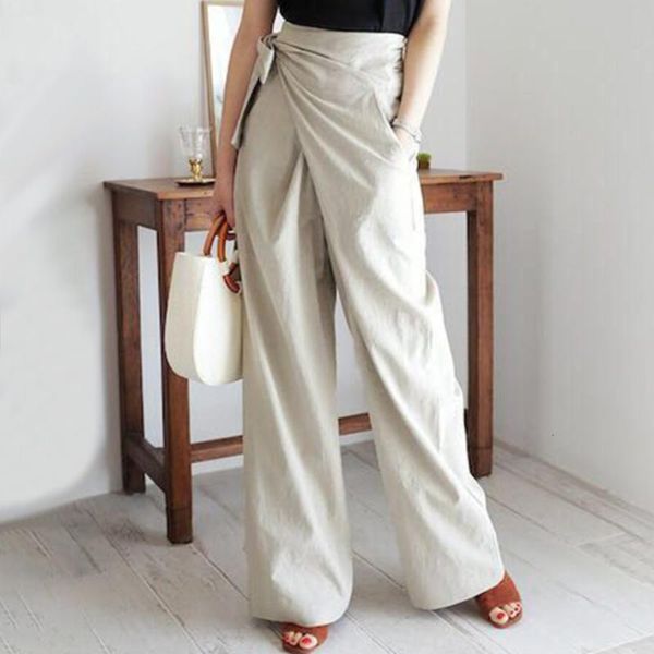 

women's pants & capris lace up bow irregular trousers for women high waist casual loose autumn wide leg female fashion, Black;white