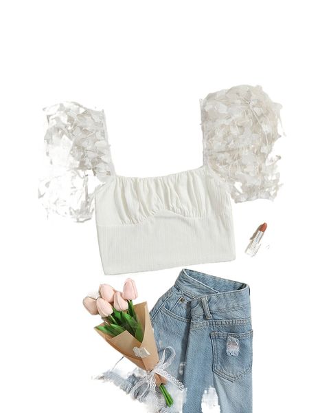 

butterfly appliques ruched bust blouse r0lp#, White
