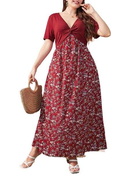 

plus floral print twist front dress s5mw#, Black