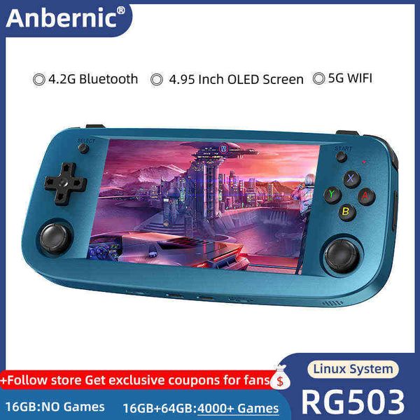 

anbernic rg503 retro handheld video game console 4.95-inch oled screen linux system portable game player rk3566 bluetooth 5g wif h220426