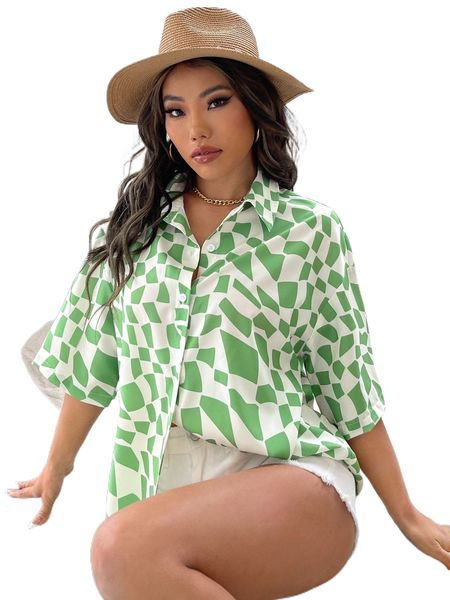 

allover print drop shoulder blouse f3u3#, White