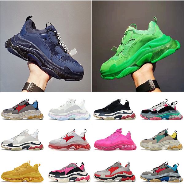 

17fw pairs triple s clear sole men women casual shoes old dad designer shoe crystal bottom all white black green pink yellow rainbow sneaker