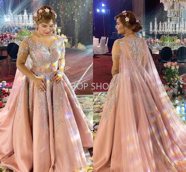 Новые плюс размеры арабский aso ebi румянец розовые кружевные свадебные платья из бисера