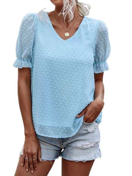 

swiss dot puff sleeve chiffon blouse p6pq#, White