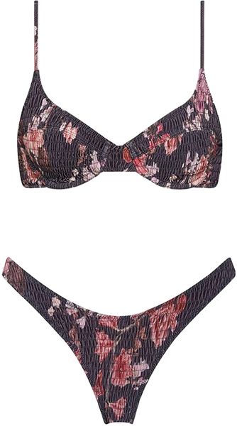 

women's push up swimsuit triangle bikini elastic smocked ruched two piece bathing suit t20g#, White;black