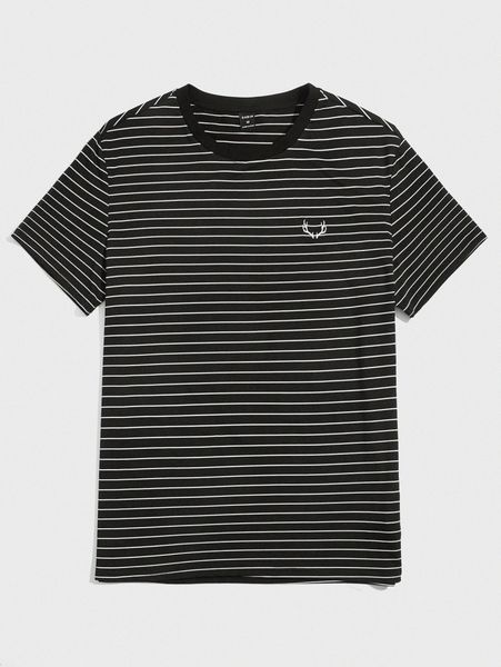 

men striped embroidery detail tee k2es#, White;black