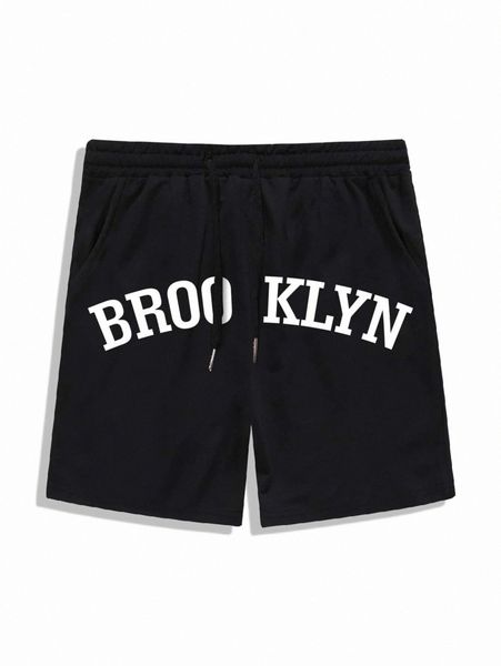 

romwe guys letter graphic drawstring shorts v1gb#, White;black